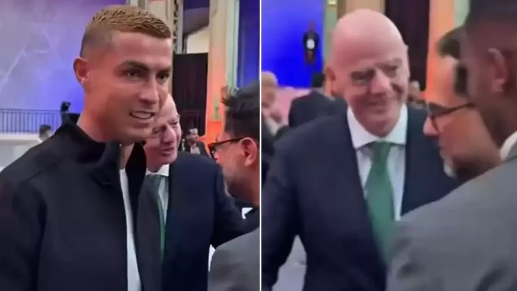 Biểu cảm của Ronaldo khi gặp Chủ tịch FIFA