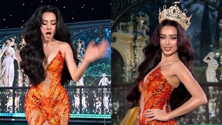 Emoura Phạm suýt ngã trên sân khấu Miss Grand